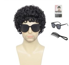 Traqur Men's Short Disco Afro Curly Wig 70s 80s, 22.8 Inch, m-8006-Black