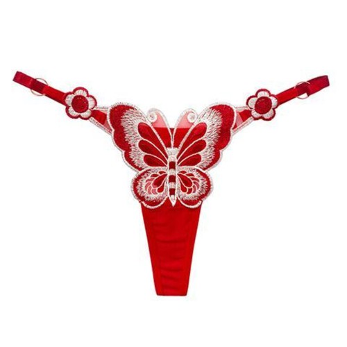 Transparent Adjustable Large Embroidered Butterfly Sexy Underwear Thong - Picture 8 of 11