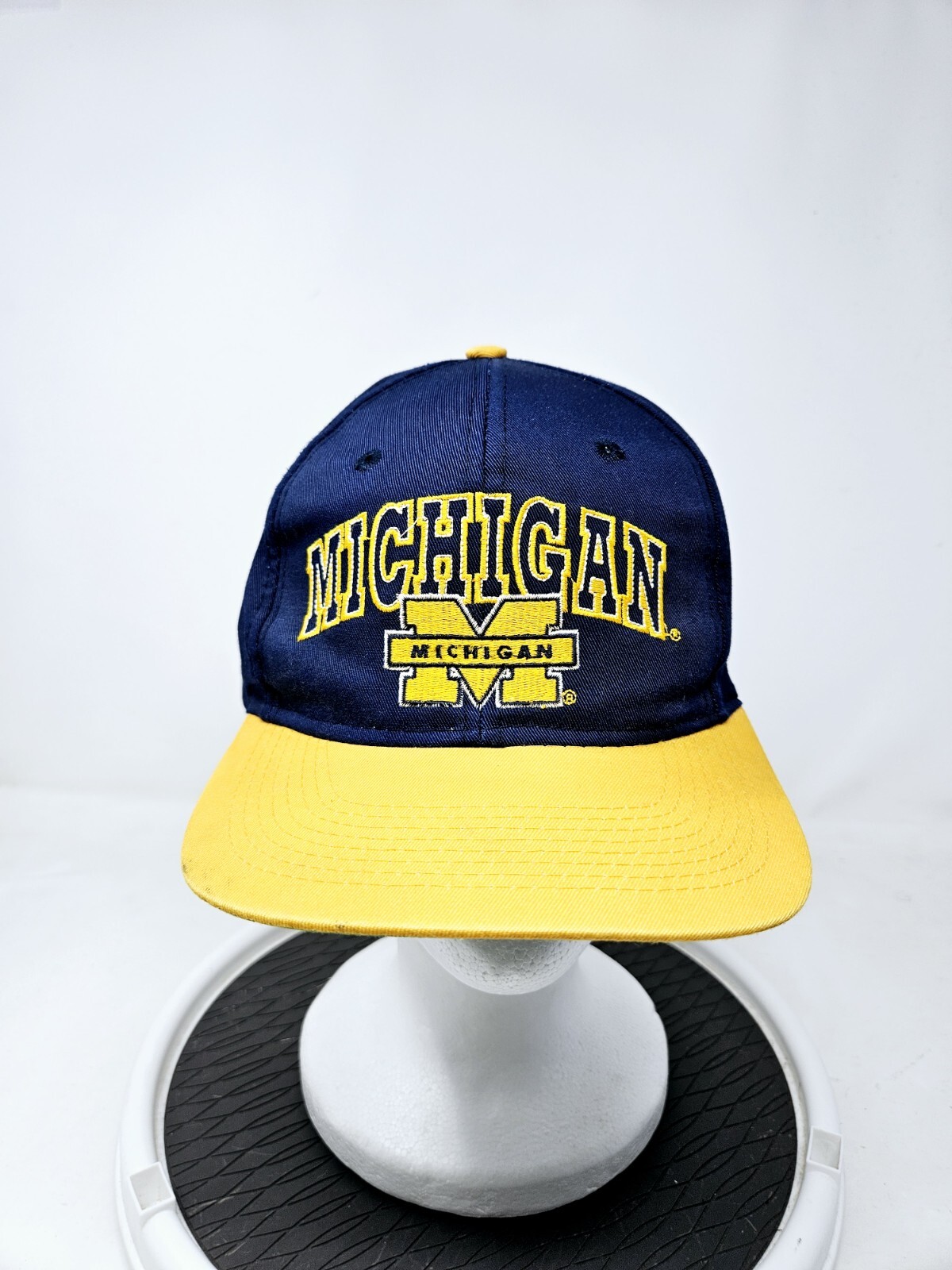 Vintage 90s University of Michigan Spell Out Block Letter Snapback Hat Cap Blue