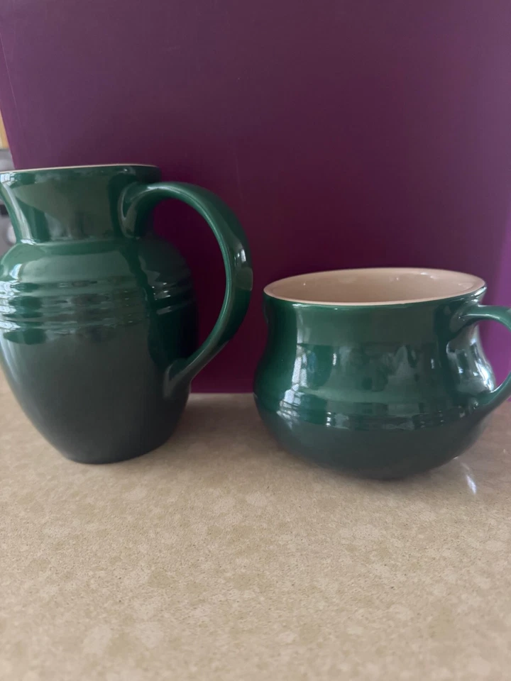 Juego de azúcar y crema LE CREUSET verde con bronceado interior Foto 4 de 4