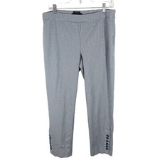 TALBOTS 10 Teal Blue Navy Houndstooth Chatham Ankle Straight Button Hem Pants