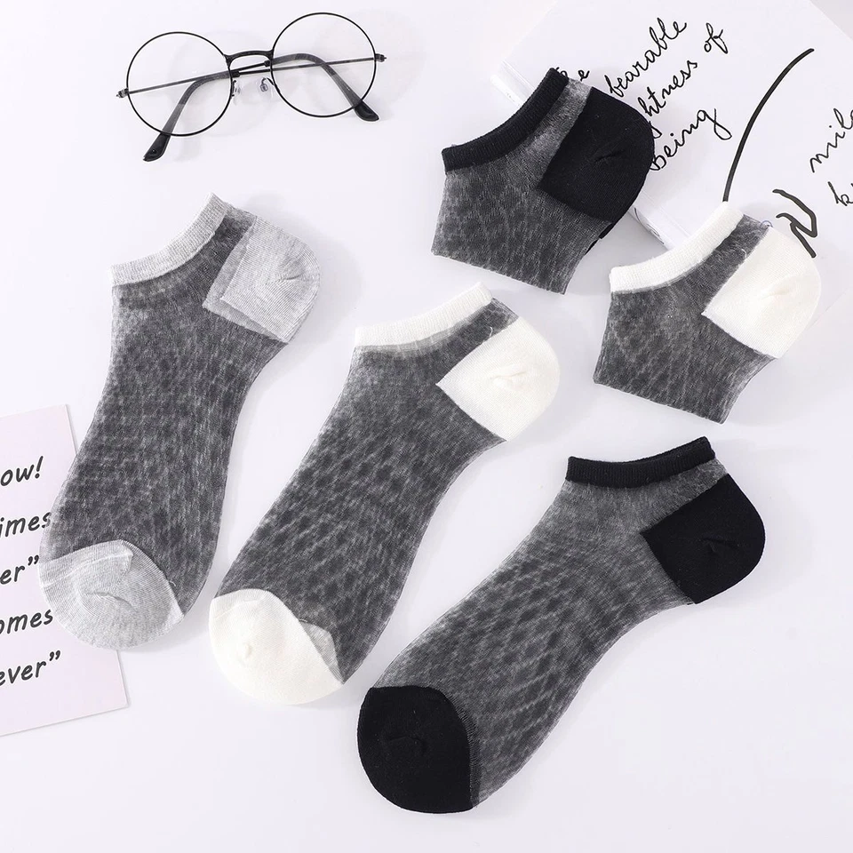 Pacote com 3/6 meias transparentes finas para tripulação meias de vidro cristal meias femininas no tornozelo - Imagem 2 de 4