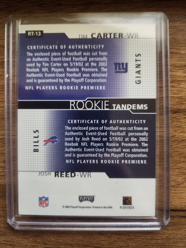 TIM CARTER / JOSH REED 2002 Playoff Honors Rookie Tandems Dual Relic RT-13 - Picture 5 of 5