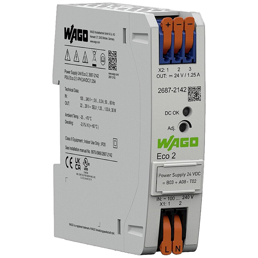 Wago 2687-2142 Stromversorgungsgehäuse 24 V/dc 1.25 A 30 W Inhalt 1
