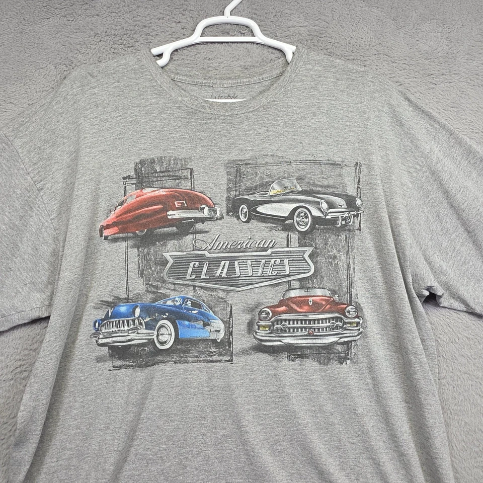 Camisa Clásica Estilo de Vida Para Hombres 2XL Gris Clásicos Americanos Coches Gráfico Retro Camiseta Foto 4 de 4