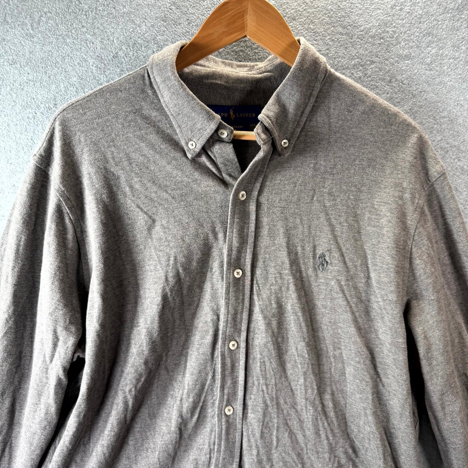 Ralph Lauren Featherweight Mesh Shirt Men XL Gray Collar Long Sleeve Button-Down thumbnail 2