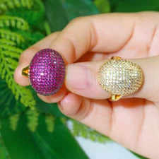 Adjustable Rose Red Cubic Zircon CZ Large Ring Multi-Tone Gold Plated for Women