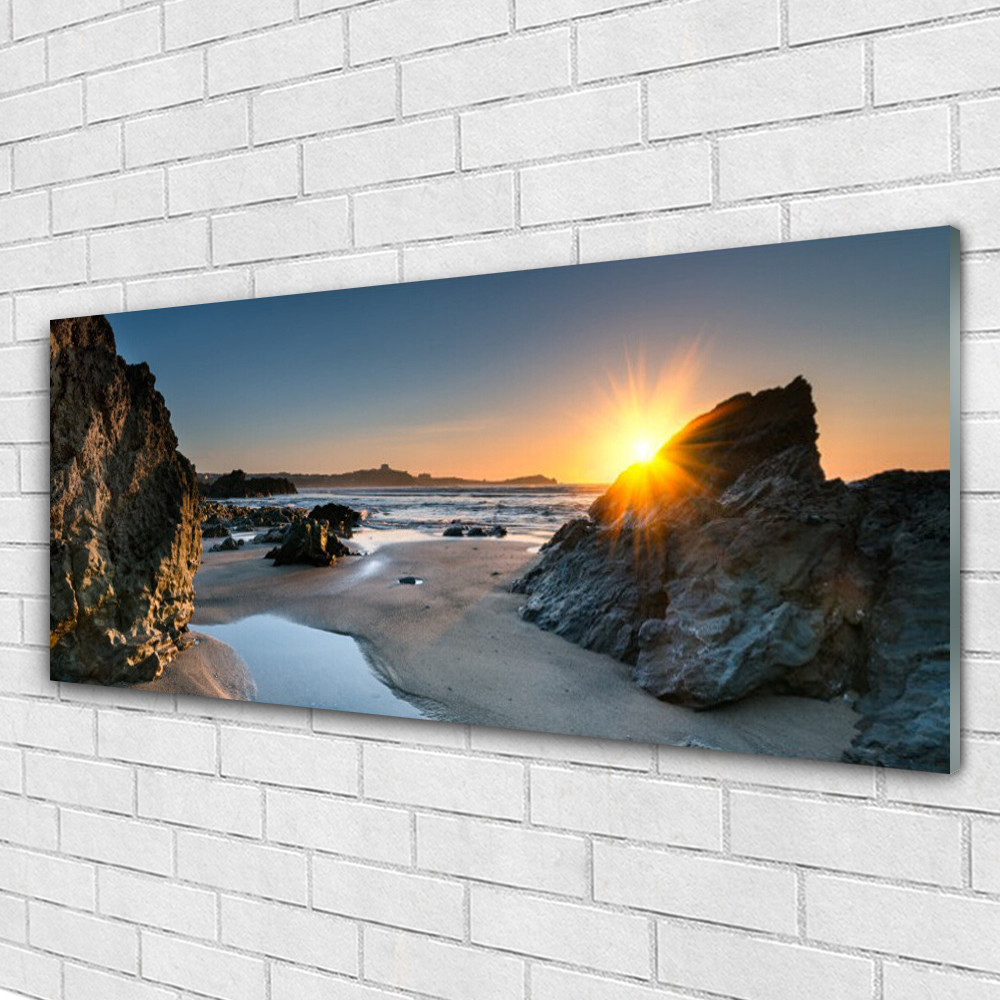 Impression sur verre image tableaux 125x50 paysage de mer et roche décoratif