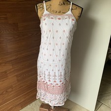 Lapogee Cream floral Boho Maxi Dress Lined Sleeveless knee length square neck