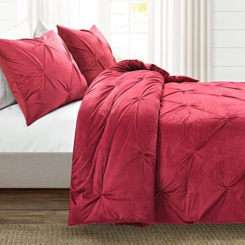Soft Velvet Diamond Pintuck 3 Piece Comforter Set King Red - Picture 2 of 7