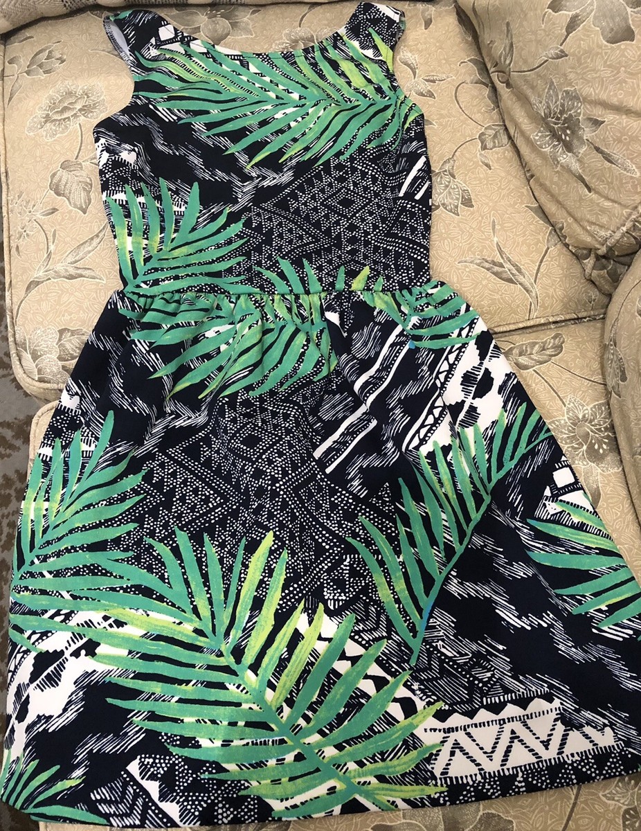 Saks Fifth Avenue Open Back Green Floral Print Cotton Dress Women's Sz S/p  Or 2. | eBay