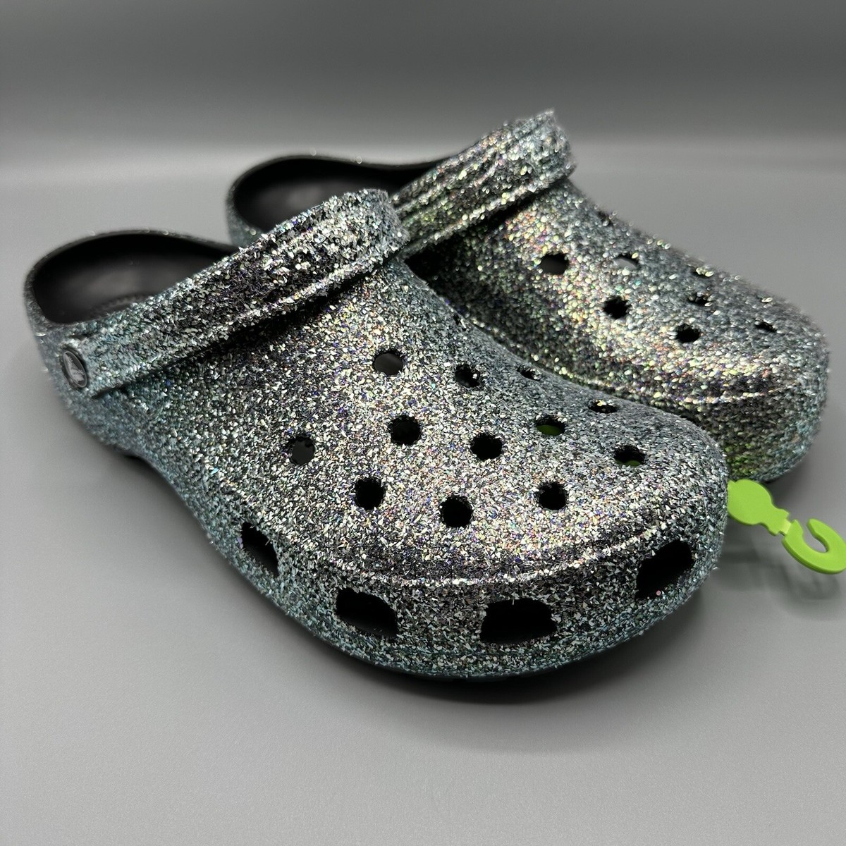 CROCS Men / Woman Glitter Teal and Gold with  Tan size 8M  10W Amazon.com | Crocs Unisex Classic Glitter Clogs Chunky  main image 3