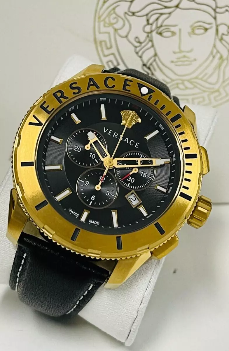Versace VERG00318 Casual Chrono Gold Tone Case Black Leather 48mm