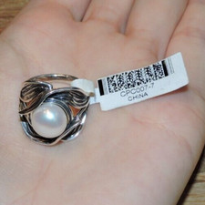 Cultured Freshwater Pearl Sterling Silver 925 Leaf Statement Ring SZ 6.75 NWT