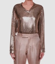 $7900 Tom Ford Womens Gold Silk Metallic V-Ne...