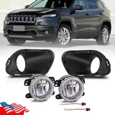Clear Lens Fog Light Bumper Lamp w/Bulbs Cover Bezel For Jeep Cherokee 2014-2018