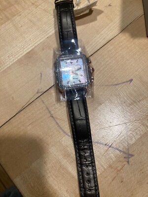 Michele stainless steel watch with stainless steel, brown & white leather bands MICHELE Jw2 Jetway Diamond Watch Two Tone Gold Silver  main image 2