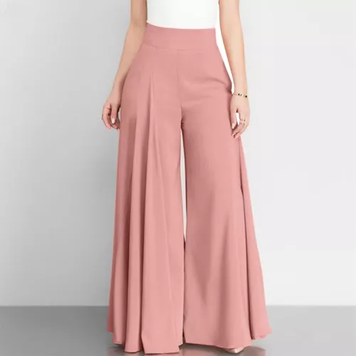 Pantalones Palazzo para mujer con cremallera cintura alta culottes sueltos acampanados pantalones de pierna ancha - Imagen 13 de 27