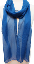 Hand Block Printed Scarf - Deep Water - 12" x 86" - cotton/silk
