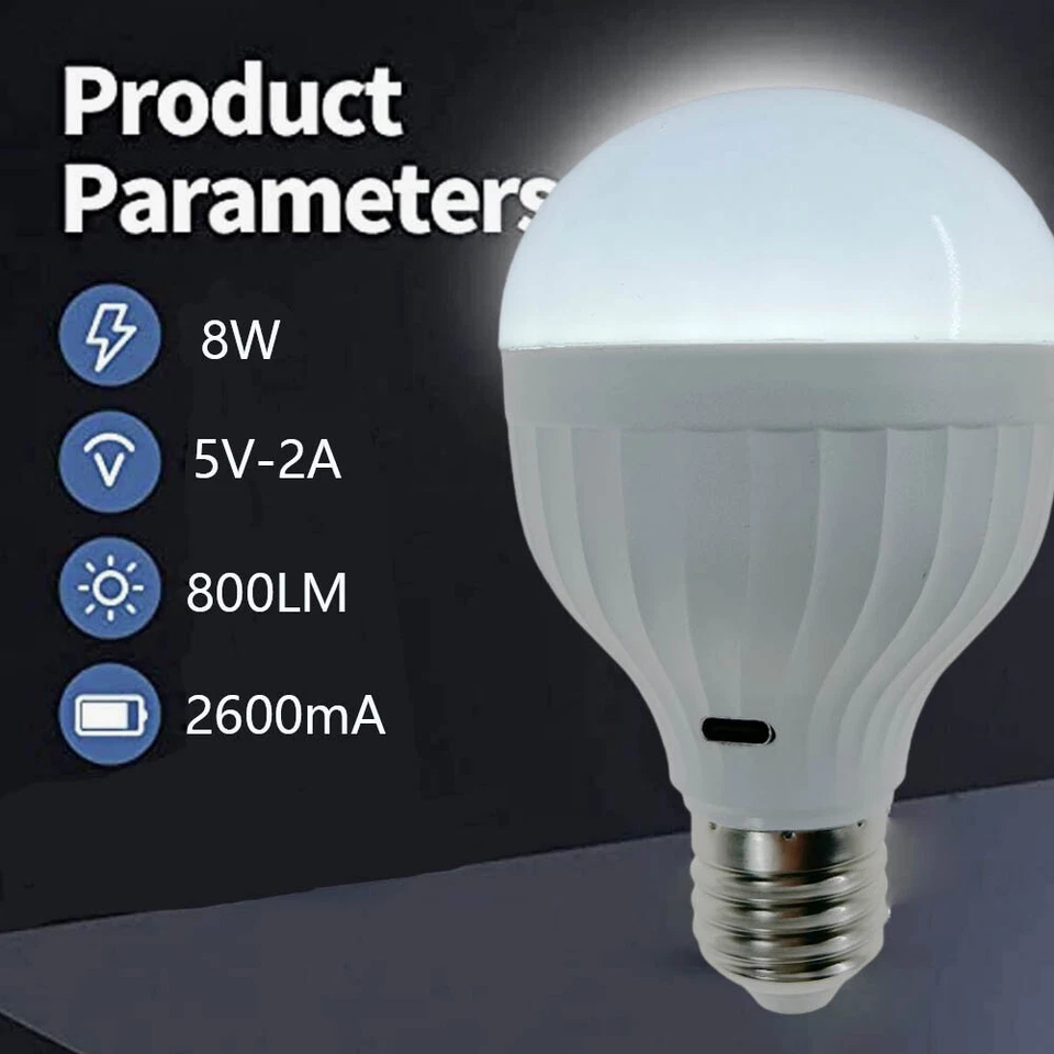 Emergency LED Light Bulb Dimmable Rechargeable Remote Control RC Lamp TypeC USB - Image 3 of 4