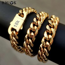 18K GOLDEN PLATED 316L Curb Miami Cuban Link Chain Necklace Stainless Steel MEN