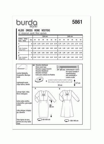 BURDA 5861 MISSES DRESSES Sewing Pattern Sizes 8 - 18 Skill: AVERAGE - Picture 2 of 10