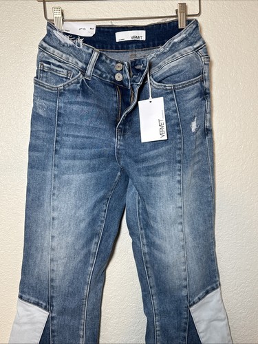 Vervet Bella Jeans Women’s 27 Blue Denim Distressed High Rise Bell Bottom  - Picture 3 of 8