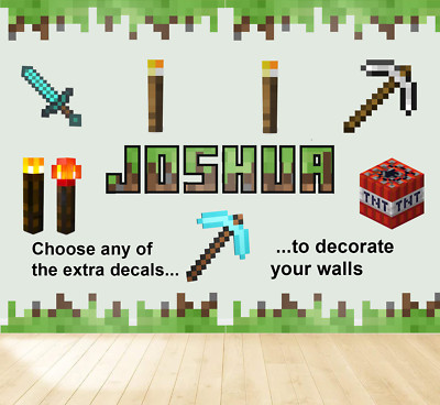Minecraft Tapete Kinder Zimmer Aufkleber Aufkleber Personalisiert Kinderzimmer Bergbau