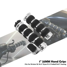 1" 25mm Chrome Handlebar Black Ruber Hand Grips W/ Pad Fit For Harley Touring 07