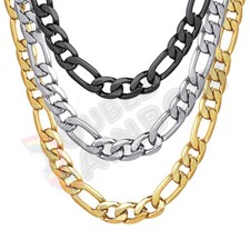 Men Gold Plated Stainless Steel Diamond Cut Figaro Necklace 6/8mm Chain 18-36"