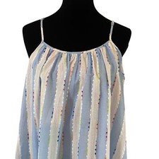 Love Riche Blue and White Stripe Dress Size MEDIUM Babydoll Sundress Silver