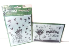 SHEENA DOUGLAS Embossing Folders 5"x7" Christmas Theme Lot of 2 Deer Snow Cheers