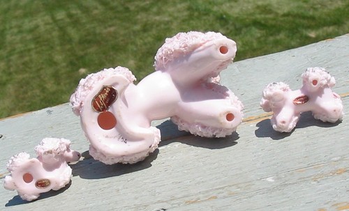 Vintage Spaghetti Poodles Dog Pink Lefton Japan 3 Set Gold Collar MCM Deco Retro - Picture 7 of 8