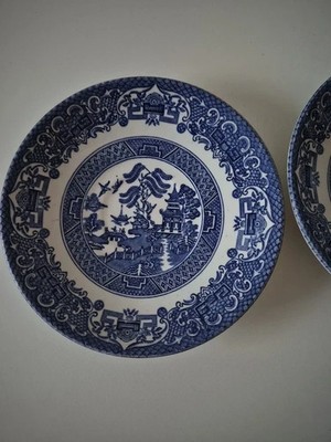 2 alte Weiden Untertassen englisches Eisenstein Geschirr 5,75'' Durchmesser Vintage
