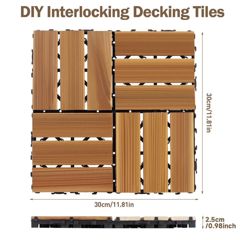 Holzfliesen Terrassenfliesen Holz Fliesen Mosaik 30x30 cm  DIY Balkonboden - Bild 4 von 4