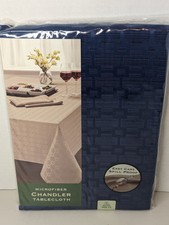 Bardwil Linens Chandler Spill Proof Microfiber Tablecloth 70" Round Navy Blue