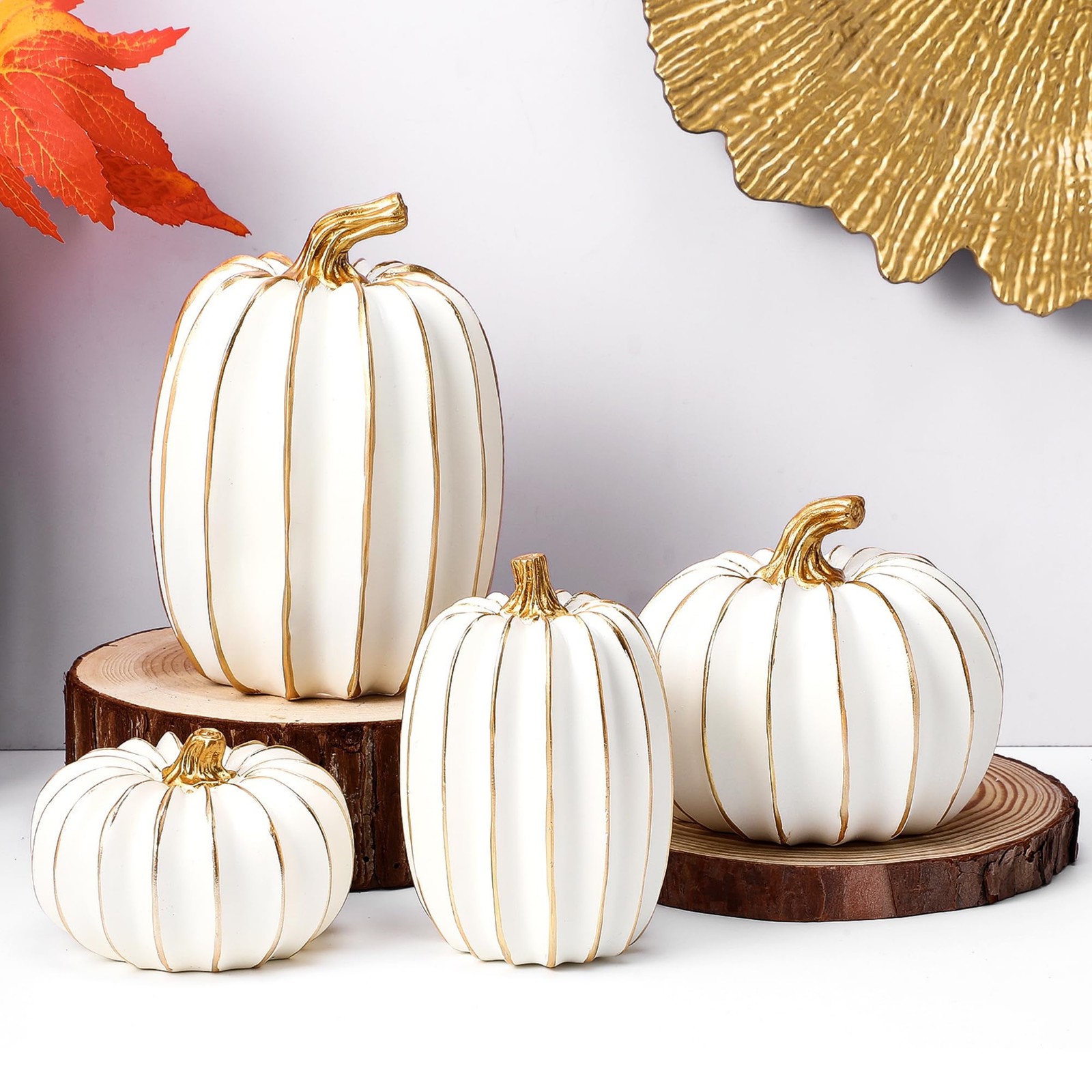 4 Pcs Fall Pumpkin Decor Resin Thanksgiving Fake Pumpkins Figurines for Decor...