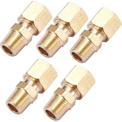Brass Compression Tube Fitting Connector 1/4'' OD x 1/8'' NPT Male 5pcs