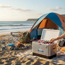 Yakimoto Ice Chest,Silver Cooler,with Bottle Opener,51L 54Qt,for Camping,RV, BBQ
