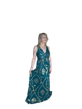 NW Nightway Bohemian-Inspired Teal & Gold toned Maxi Dress Size 8