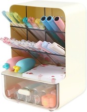 Desk Organizers for Pen Pencil Makeup Brushes with Drawer Yellow Desktop Storage