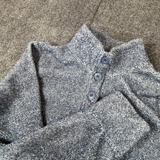 Eddie Bauer Womens Small Blue Marled Fleece Mock Neck Button Pullover Sweater