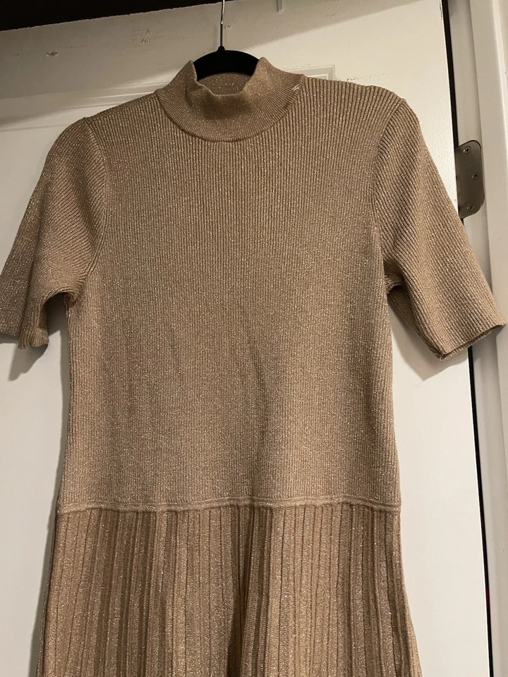 Ralph Lauren Dress Women’s Gold Metallic Shimmer Textured Knit Sz L - Image 2 of 4