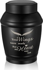 SOITIS Urns for Human Ashes - 5.5 Inches Black Angel Wings Urn for Ashes Keepsak