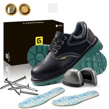 MENS LEATHER SAFETY BOOTS  LIGHTWEIGHT STEEL TOE CAP  PUNCTURE PROOF NON SLIP