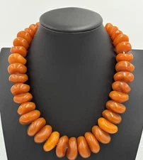 VTG Heavy Copal Resin Amber Beaded Necklace Moroccan Berber Handcrafted 20" Long