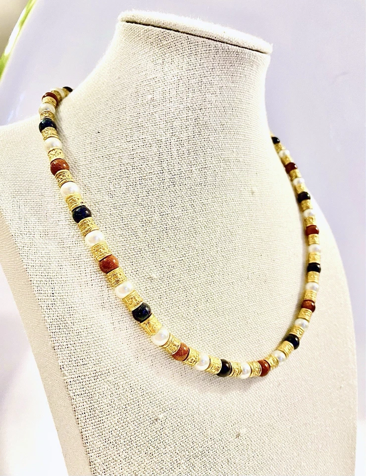 Collar Aventurina Natural Misaki Bizantino De Colección Tono Dorado Joyería Patrimonial Foto 4 de 4