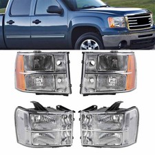 Lr Pair Headlights For 2007-2013 Gmc Sierra 1500 2500hd 3500hd Chrome Headlamps