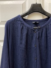Lucky Brand Top Women's 1X Navy Boho Embroidered Eyelet Peasant Top Long Sleeve