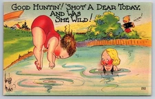 Humor, Sexy, Fat Woman Diving into Pool, Man Learing Taking Picture, Postcard